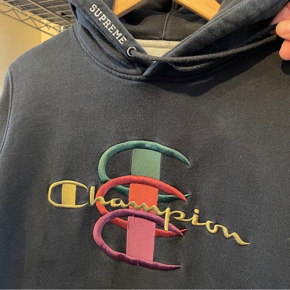 Supreme X Champion Stacked C Hooded Sweatshirt Hoodie FW17 Men’s Size Medium - Picture 2 of 4